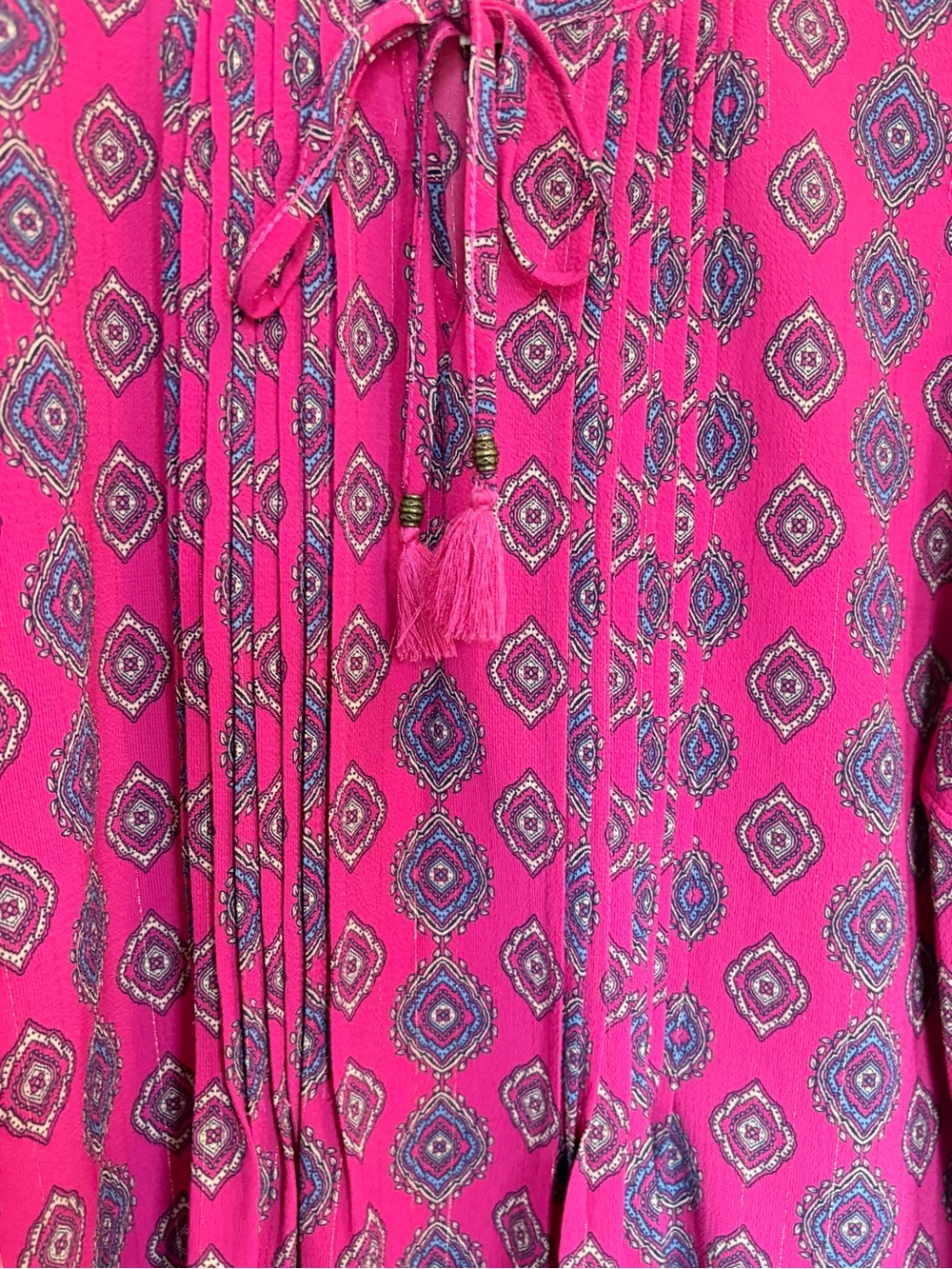 Ruby Rd. Magenta Printed Peasant Tunic with Tassel Tie - Picture 8 of 11